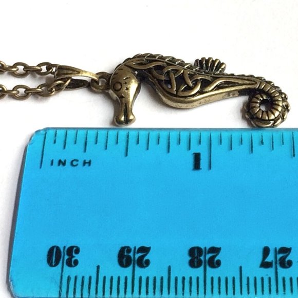 Seahorse Necklace Gold Plated Sea Life Pendant 29" Chain Island Nautical Beach - Picture 11 of 11